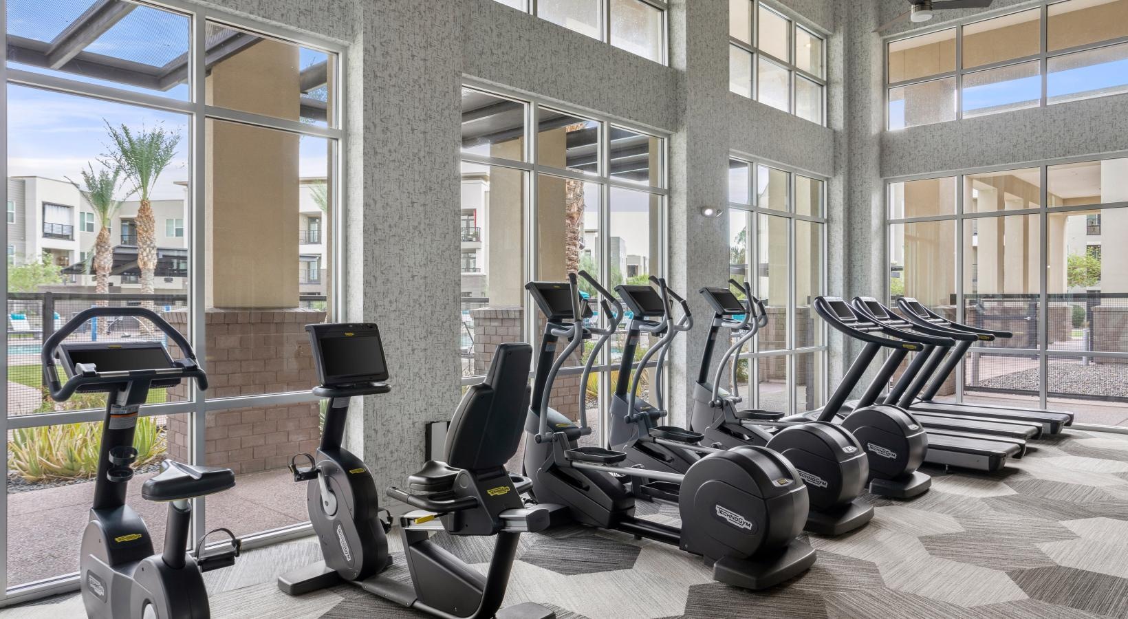 Get your workout on a group of exercise machines